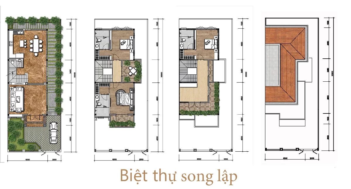 layout biệt thự song lập gem sky world