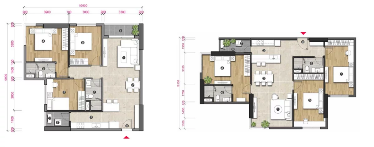 Layout căn hộ 3 phòng ngủ