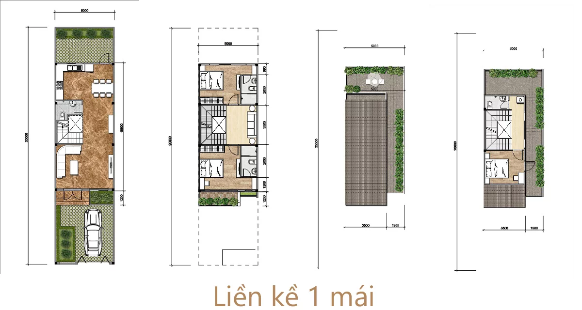 Layout nhà liền kề 1 mái Gem Sky World