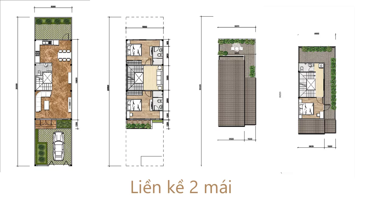 layout nhà liền kề 2 mái Gem Sky World