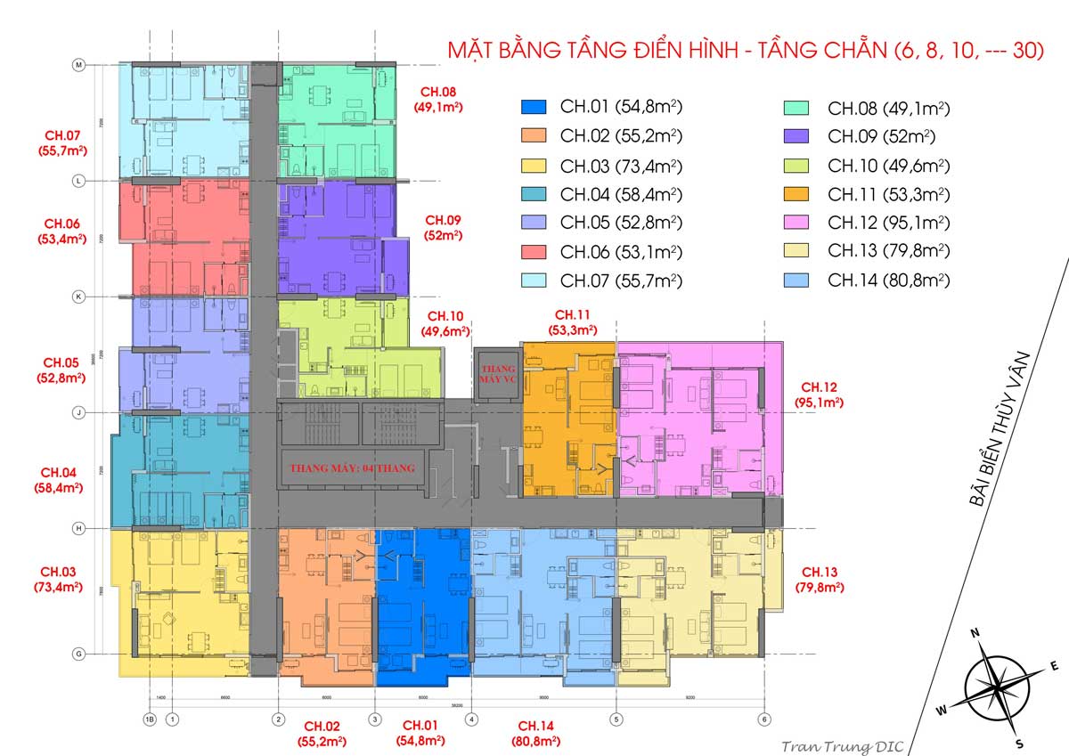 Mặt bằng tầng chẵn DIC CSJ Tower