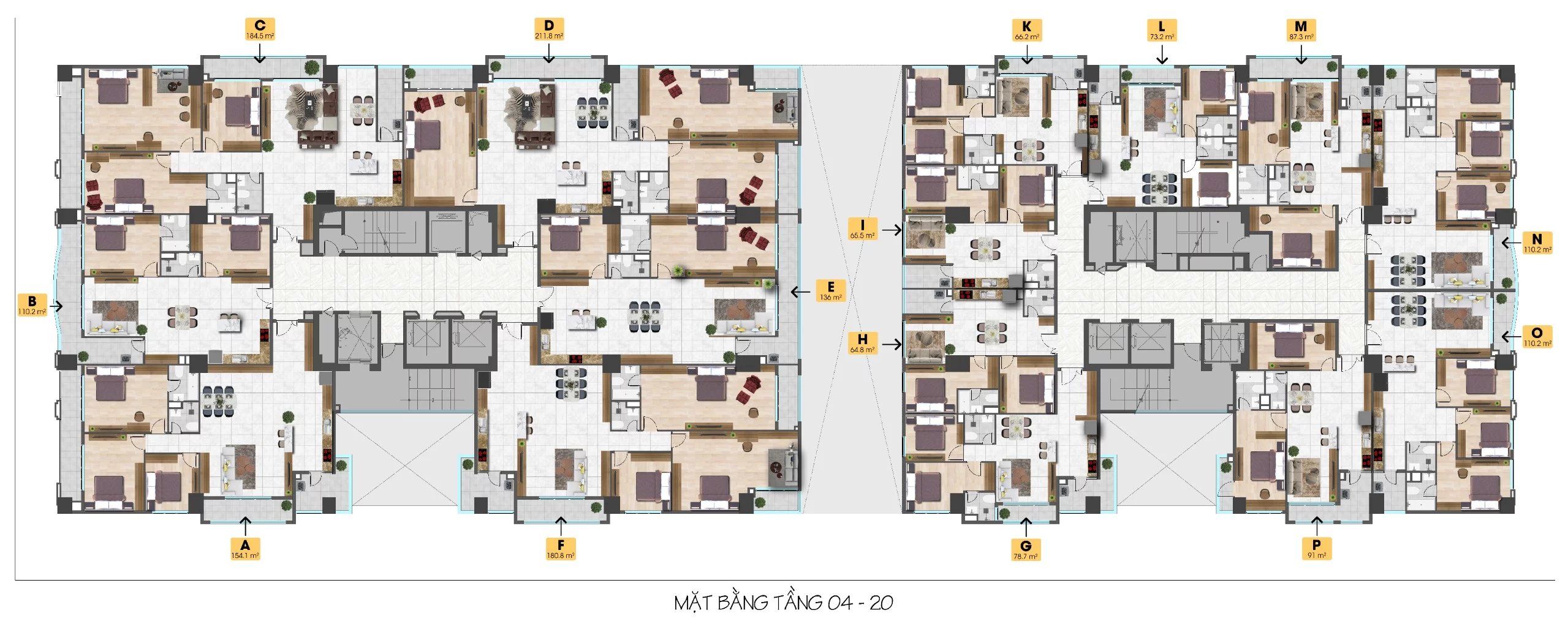 Mặt bằng tầng 04-20 căn hộ Tam Đức Plaza